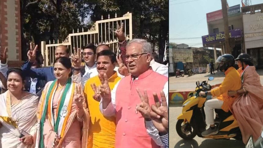 स्कूटी पर नामांकन दाखिल करने पहुंचीं दीप्ति दुबे
