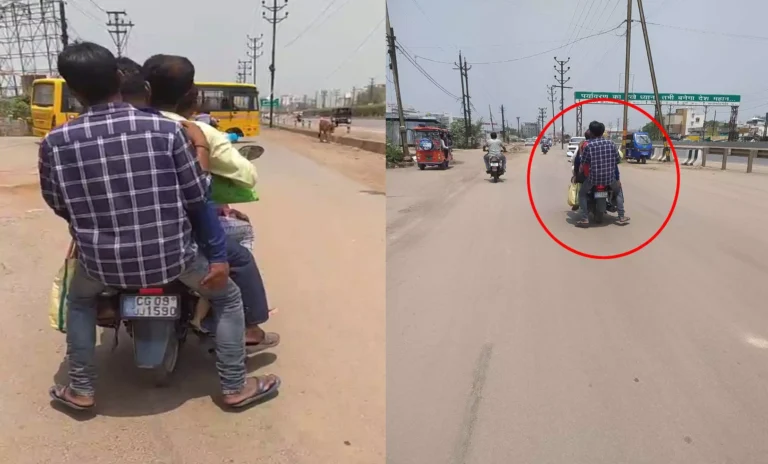 एक बाइक पर पांच सवार! रायपुर में उड़ाई यातायात नियमों की धज्जी