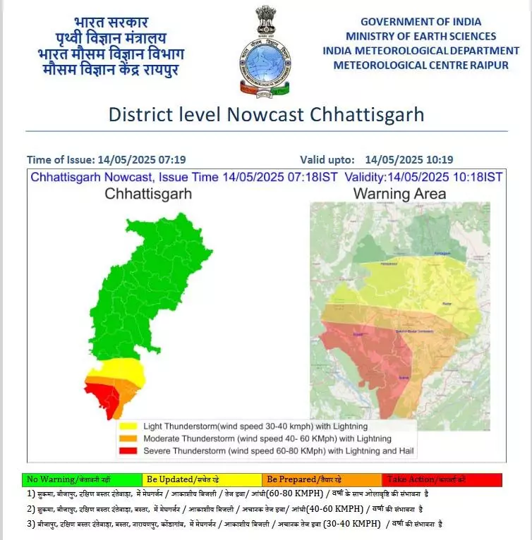 छत्तीसगढ़ के 4 जिलों में रेड अलर्ट: आंधी-तूफान और ओलावृष्टि की चेतावनी