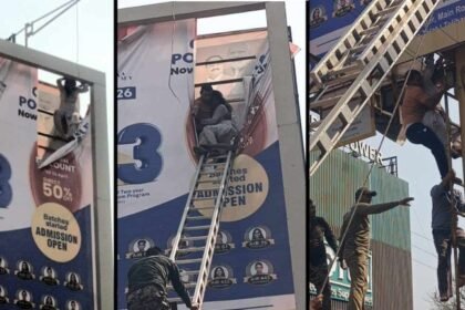 रायपुर में सुबह हाईवोल्टेज ड्रामा, 35 फीट ऊंचे होर्डिंग पर चढ़ी युवती